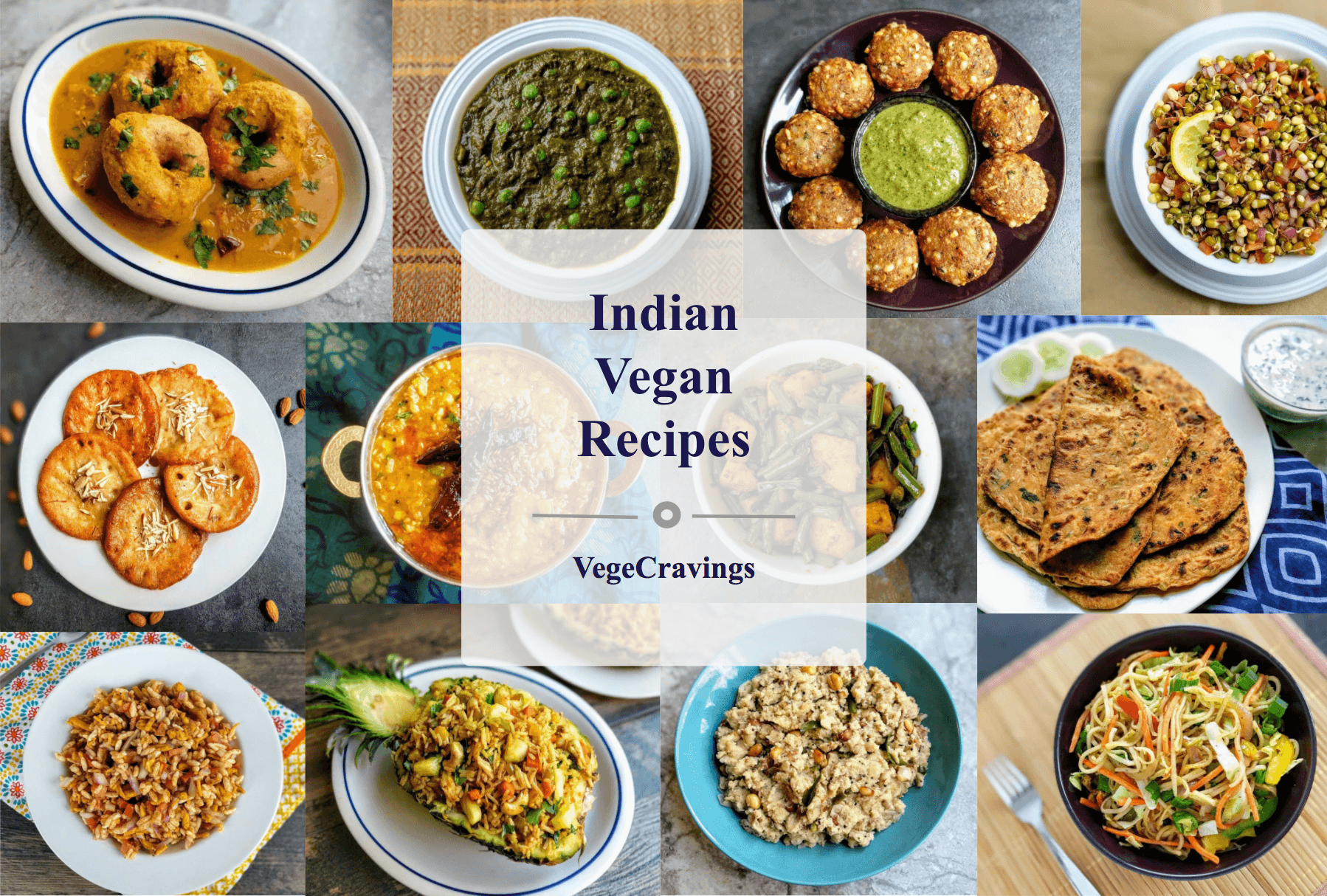 A list of popular Indian vegan recipes, including a variety of delicious snacks, curries, rice, breads, salads and desserts.