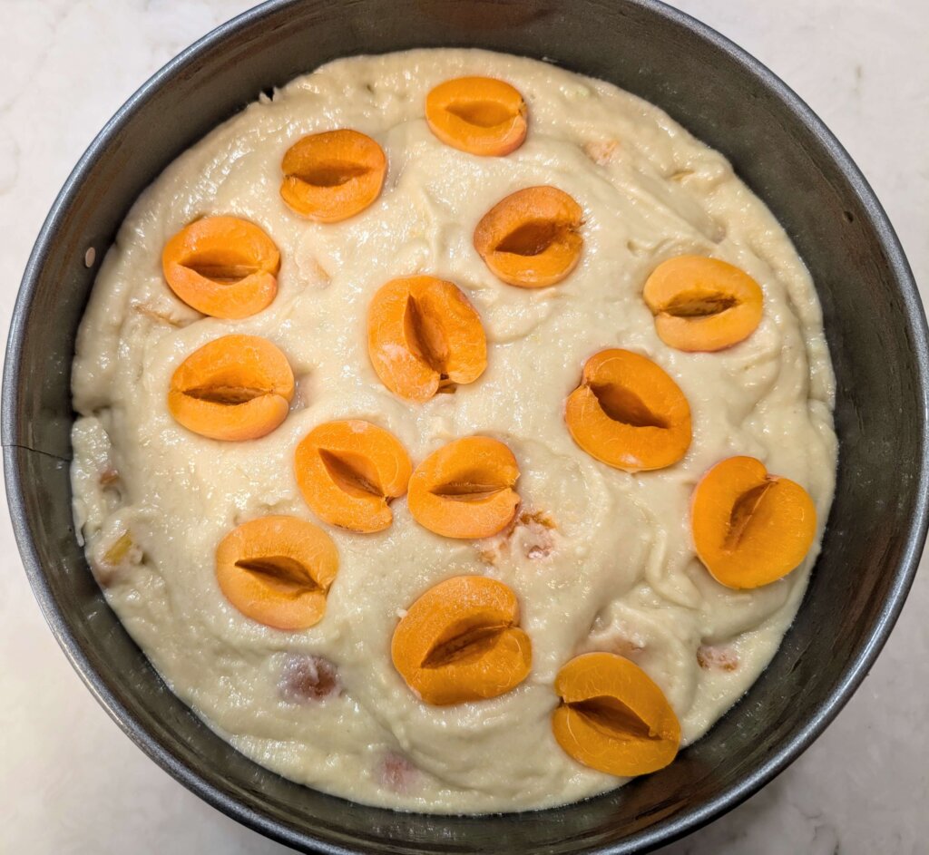 Eggless Apricot Cake Recipe Step By Step Instructions - arrange apricots on top of batter